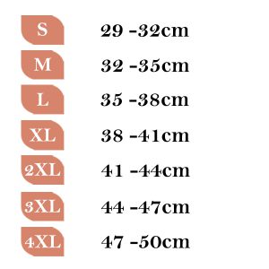 جدول سایزبندی زانوبند چهار فنره نئوپرنی CURED