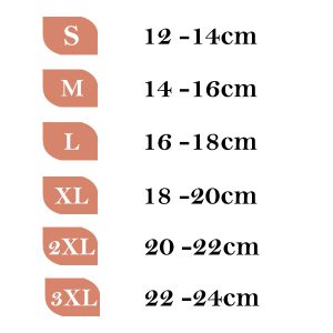 جدول سایزبندی تثبیت کننده شست نئوپرنی یا مچ بند و شست بند طبی کیورد